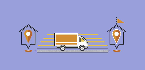 کامیون بین دو محل مسیر رفت و آمد.