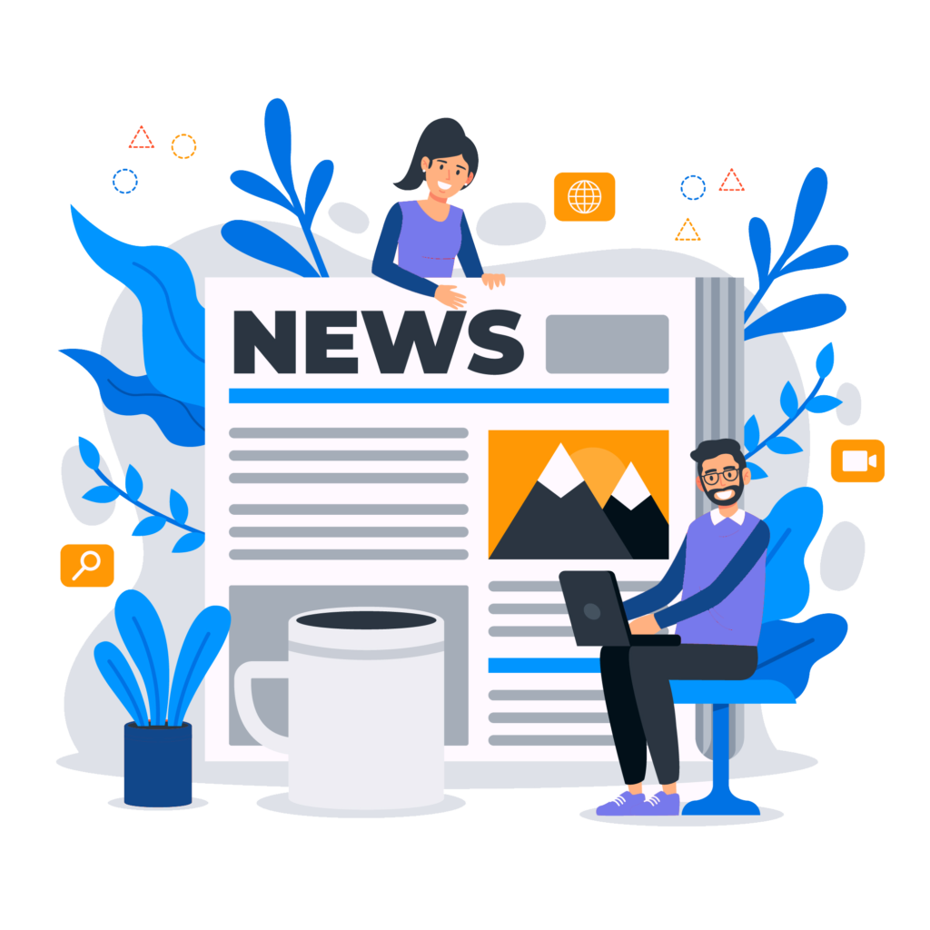 این تصویر دو شخص در حال خواندن و نوشتن اخبار است.