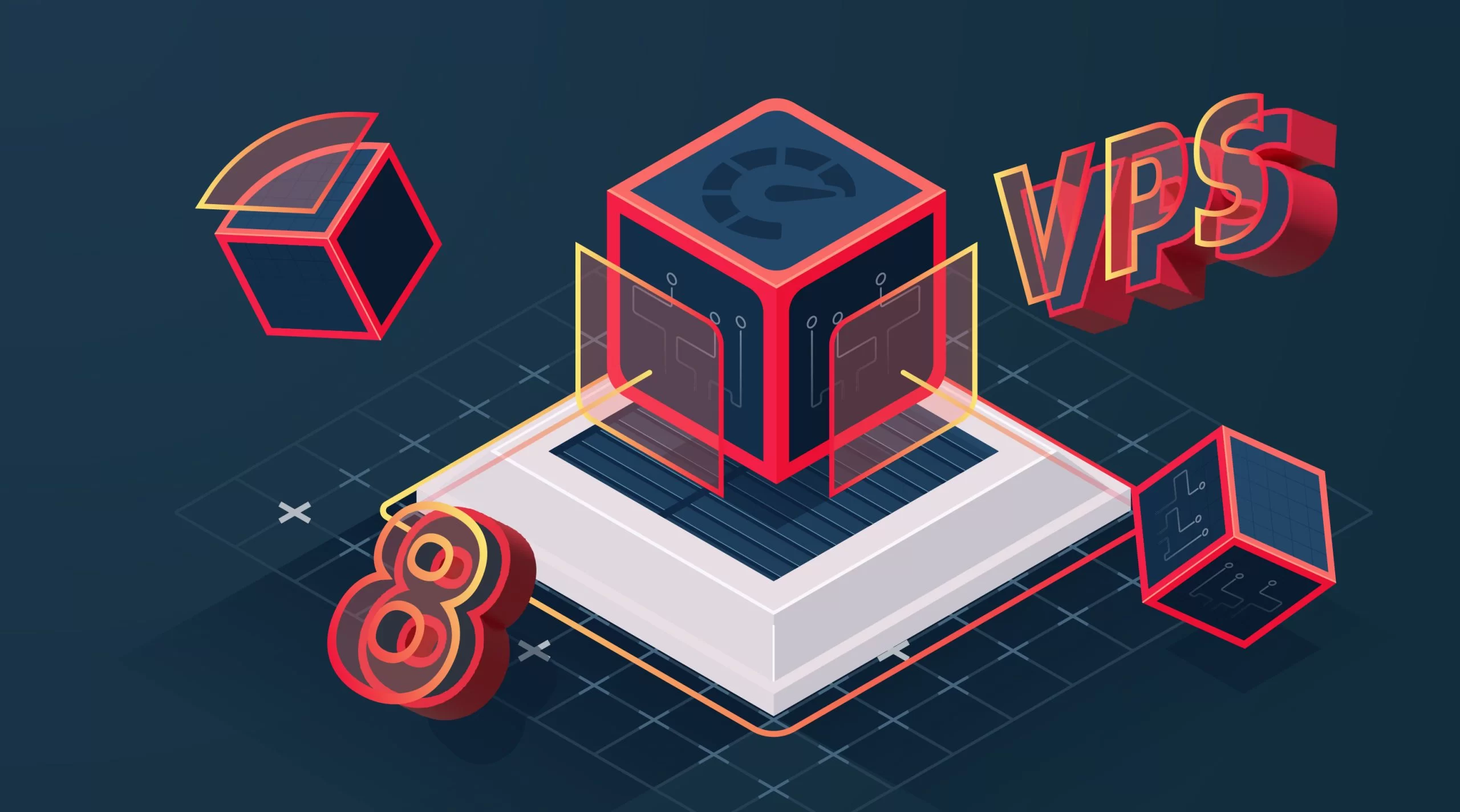 عکس: تصویری از سرور VPS با نماد شماره هشت و فضا برای استفاده.