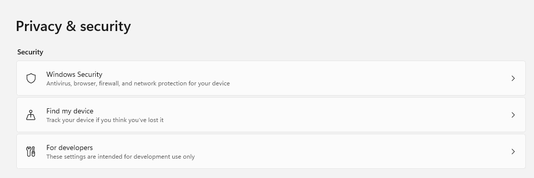 صفحه حریم خصوصی و امنیت در ویندوز