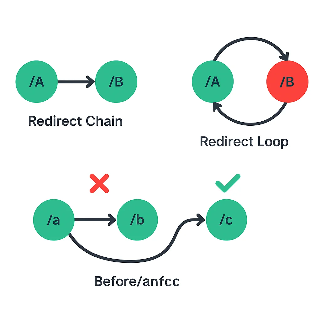 نمونه‌ای از زنجیره ریدایرکت و مسیر اشتباه در ریدایرکت‌ها