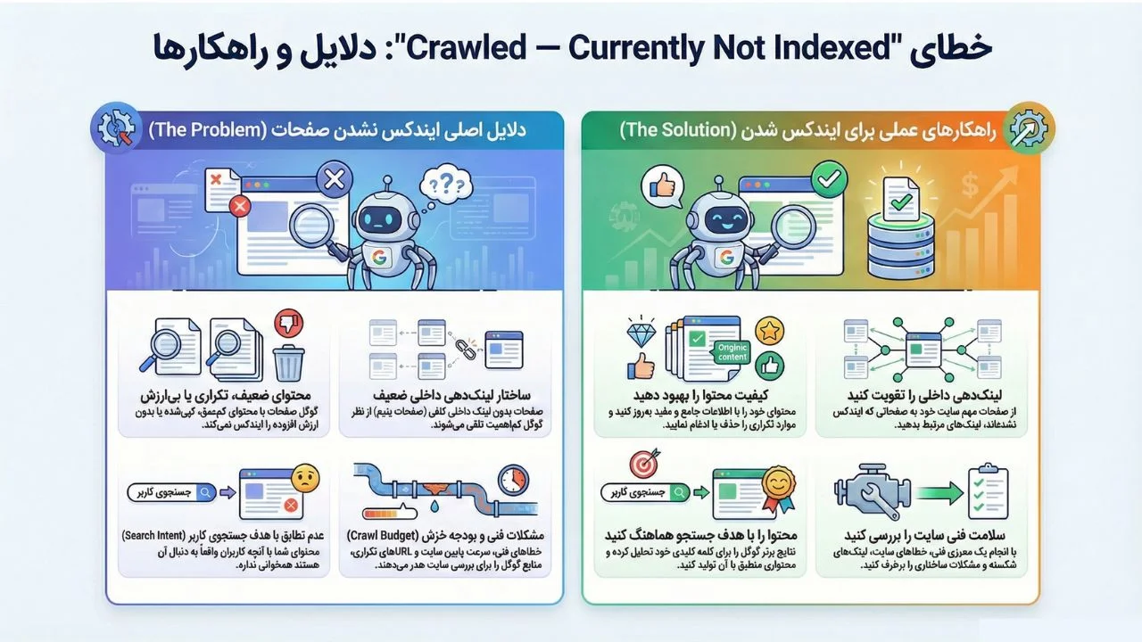 دلایل و راهکار های خطای Crawled – Currently Not Indexed
